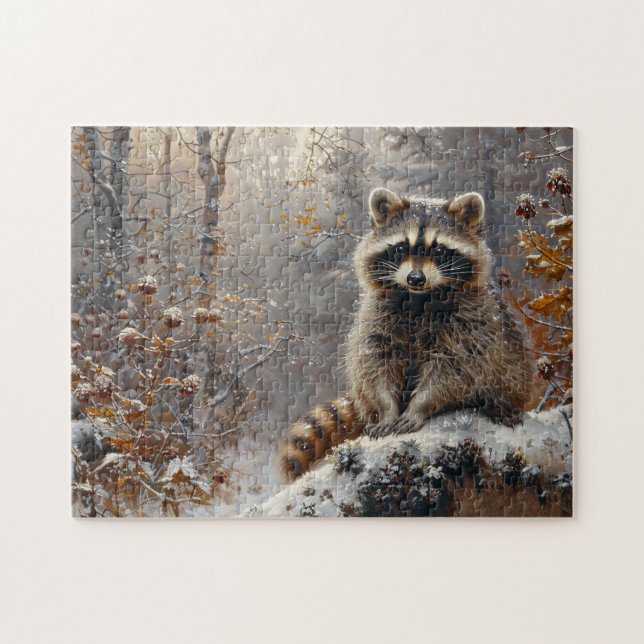 Cute Racoon During Winter Oil Painting Jigsaw Puzzle (Horizontal)