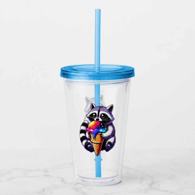 Cute Racoon Eating A Space Cream Cone Acrylic Tumbler (Front)