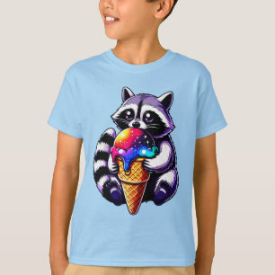 Cute Racoon Eating A Space Cream Cone T-Shirt