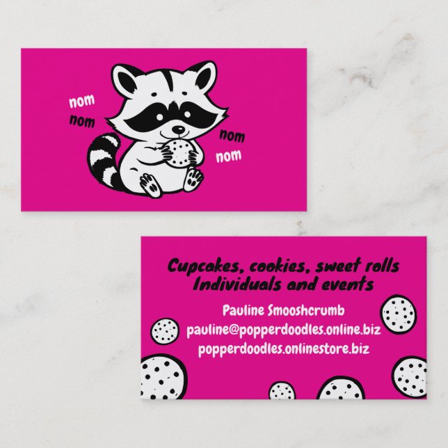Cute racoon eating cookie baking bakery business card (Front/Back)