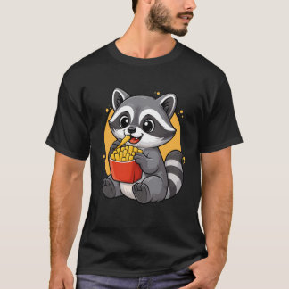 Cute Racoon Eating Fries Funny Kawaii Animal Food  T-Shirt