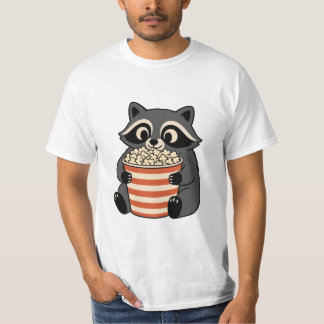 Cute Racoon Eating Popcorn Movie Night T-Shirt
