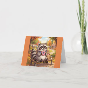 Cute Racoon Eating Strawberry Doughnut Personali Thank You Card