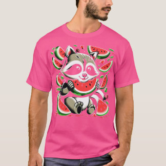 Cute Racoon Eating Watermelon Fruit Summer Men Wo T-Shirt