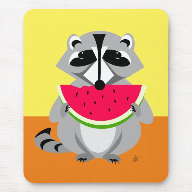 Cute racoon Eating Watermelon Mouse Mat (Front)