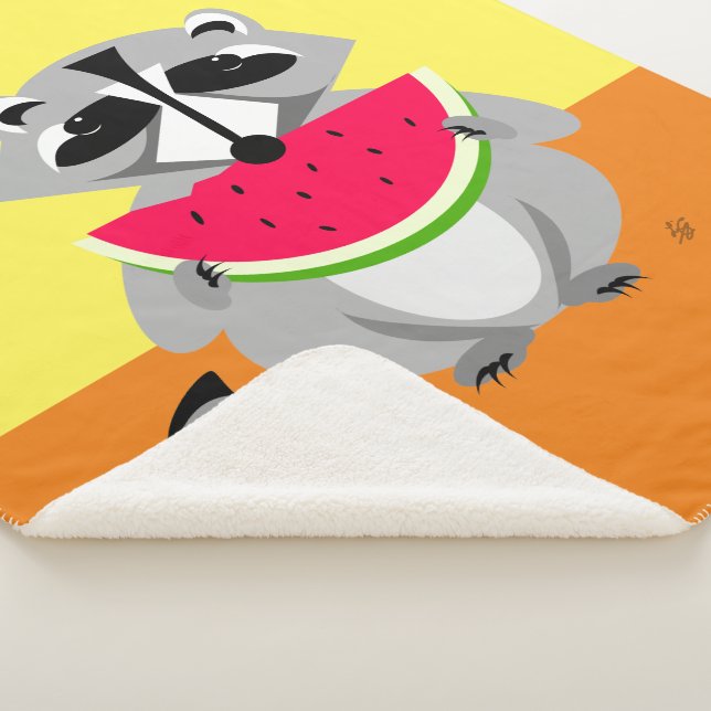 Cute racoon Eating Watermelon Sherpa Blanket (3/4)