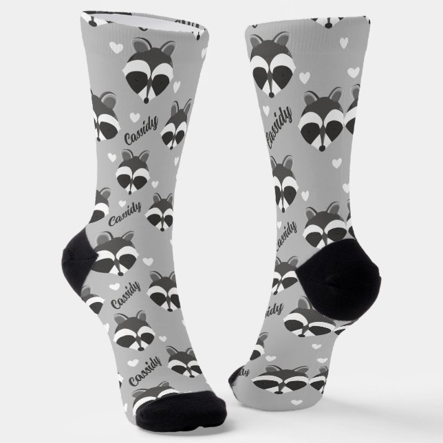 Cute Racoon Face Name Animal Socks (Angled)
