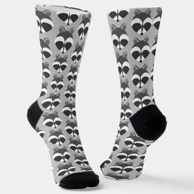 Cute Racoon Face Pattern Animal Socks (Angled)