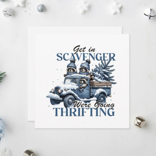 Cute racoon family driving a truck. holiday card