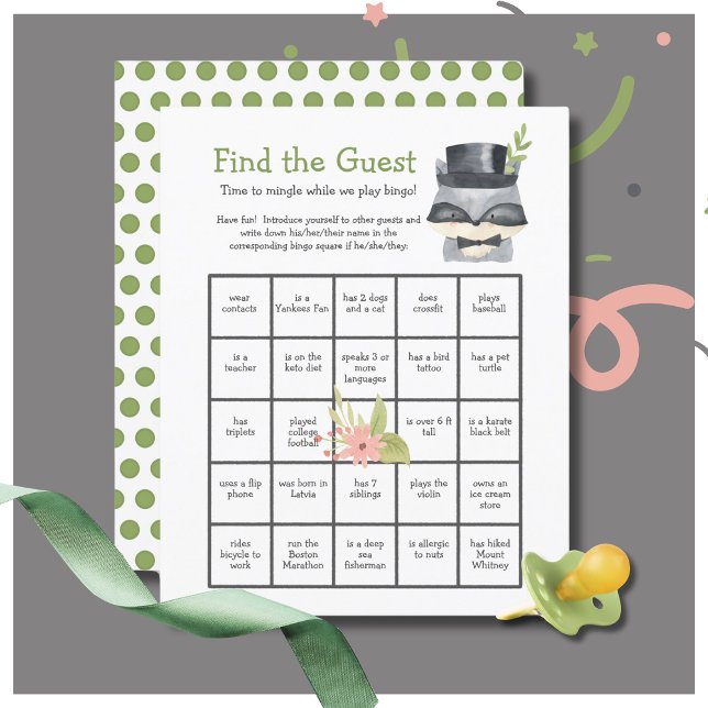 Cute Racoon Find the Guest Baby Shower Bingo Game (Creator Uploaded)