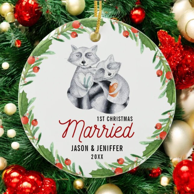 Cute Racoon First Christmas Married Newlywed Ceramic Tree Decoration (Creator Uploaded)