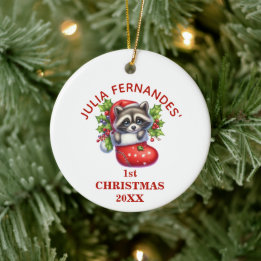 Cute Racoon First Christmas Personalised Ceramic Tree Decoration