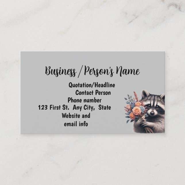 Cute Racoon Florist Flowers Delivery  Business Business Card (Front)