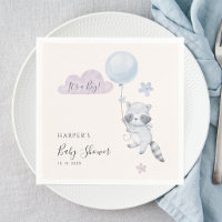 Cute Racoon Flying Balloon Boy Baby Shower