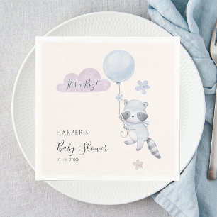 Cute Racoon Flying Balloon Boy Baby Shower Napkin
