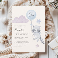 Cute Racoon Flying Balloon Boy First Birthday
