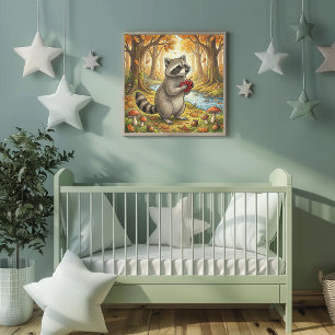 Cute Racoon Forest Animals Nursery Poster