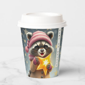 Cute racoon girl pink-sand colour winter outfit paper cups
