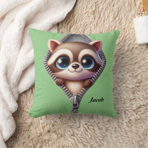 Cute Racoon Green Kids Cushion