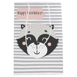 Cute Racoon Grey Striped Kids Birthdayn Gift Bag
