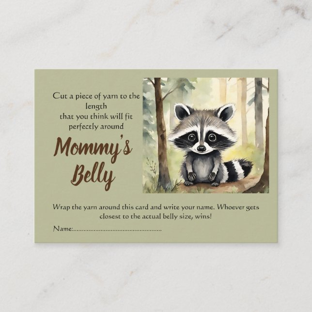 Cute Racoon Guess Mum's Belly Size Baby Bump Game Enclosure Card (Front)