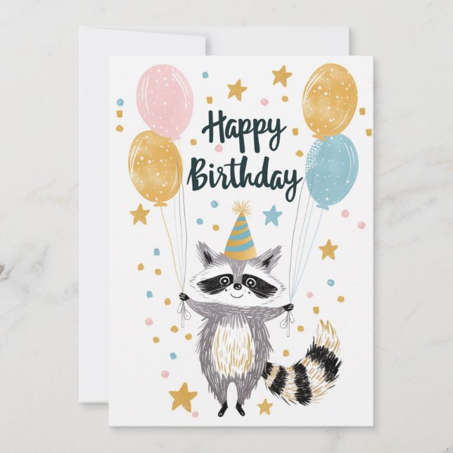 Cute Racoon Happy birthday  Holiday Card (Front)