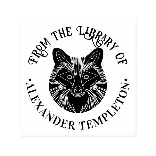 Cute Racoon Head Round Library Book Name Self-inking Stamp (Design)