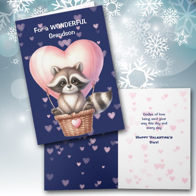 Cute Racoon Heart Balloon Kids Valentine Card (Creator Uploaded)