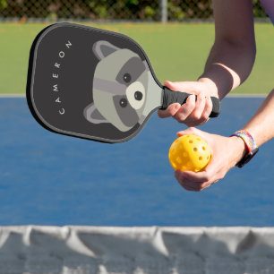 Cute Racoon Illustration Personalised Name Pickleball Paddle