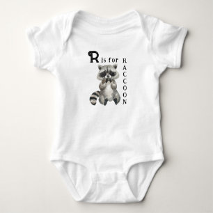Cute Racoon Illustration - R is for RACCOON  Baby Bodysuit