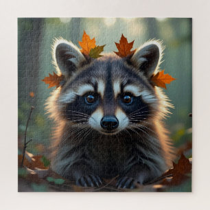 Cute Racoon in Fall Leaves   Jigsaw Puzzle