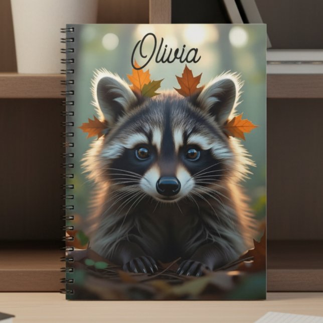 Cute Racoon in Fall Leaves Personalised Notebook (Creator Uploaded)