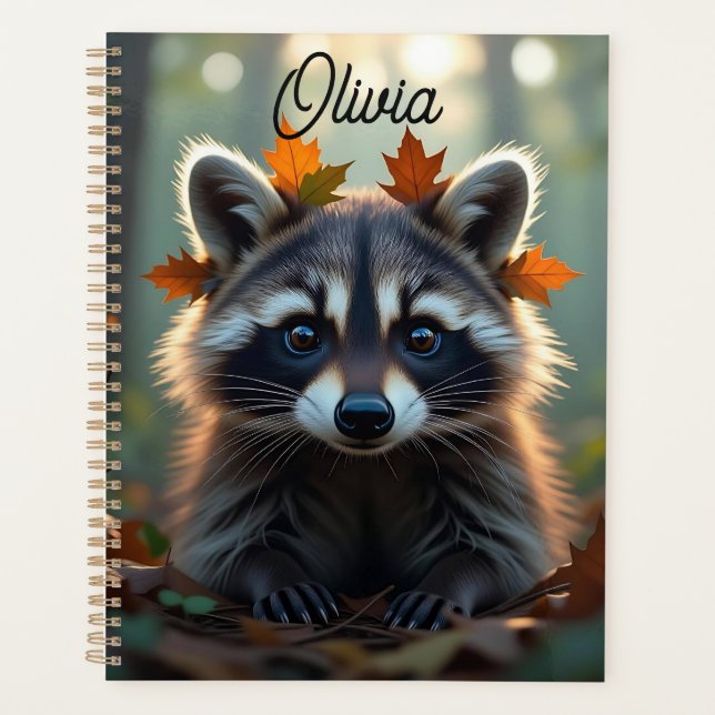Cute Racoon in Fall Leaves Personalised Planner (Front)