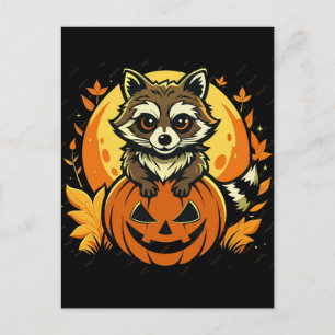 Cute Racoon in Halloween Spooky pumpkin Postcard