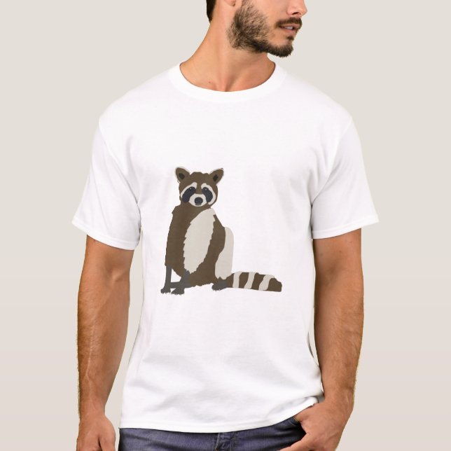 Cute Racoon in Pine Forest Illustration T-Shirt (Front)