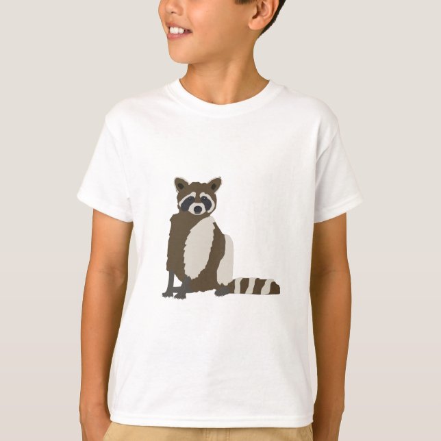 Cute Racoon in Pine Forest Illustration T-Shirt (Front)