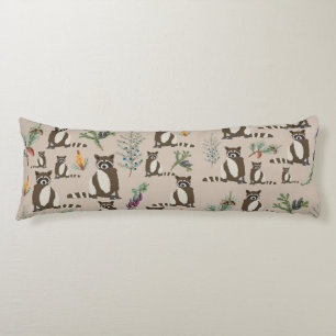 Cute Racoon in Pine Forest Pattern Body Cushion