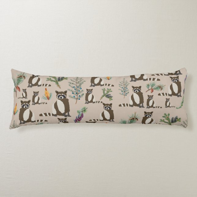 Cute Racoon in Pine Forest Pattern   Body Cushion (Front)