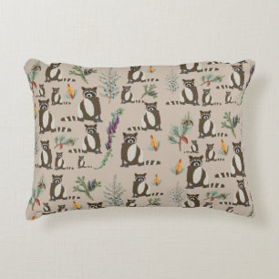 Cute Racoon in Pine Forest Pattern Decorative Cushion