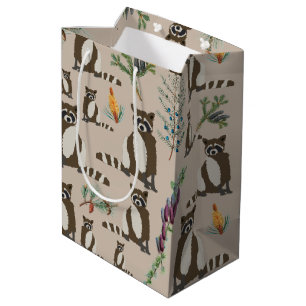 Cute Racoon in Pine Forest Pattern  Medium Gift Bag