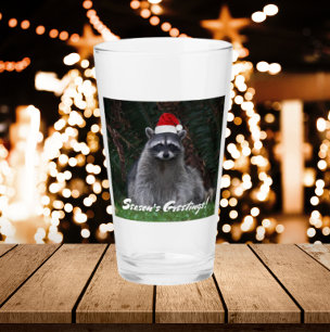 Cute Racoon in Santa Hat Holiday Beer Glass