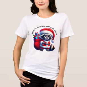 Cute racoon in Santa suit ready for Christmas fun Tri-Blend Shirt