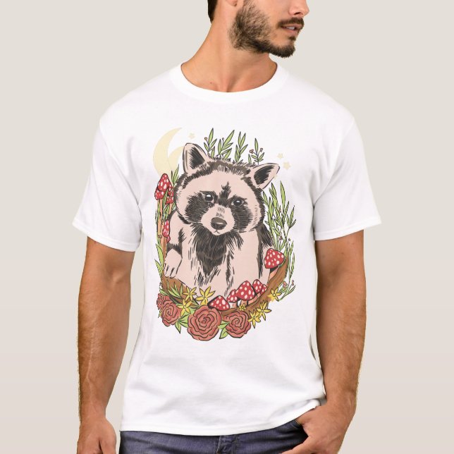cute Racoon inside a flower bed T-Shirt (Front)