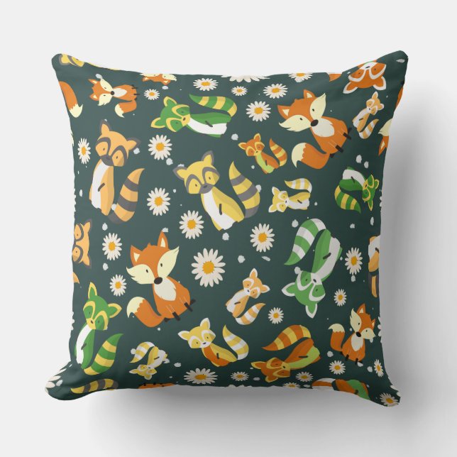 Cute racoon jungle animals baby boy nursery blue cushion (Front)