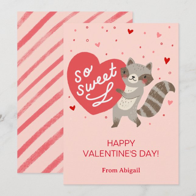 Cute Racoon Kids Classroom Valentine Note Card (Front/Back)