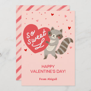 Cute Racoon Kids Classroom Valentine Note Card