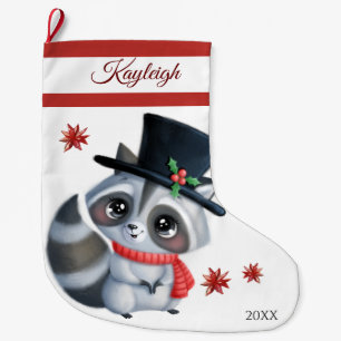 Cute Racoon Large Christmas Stocking