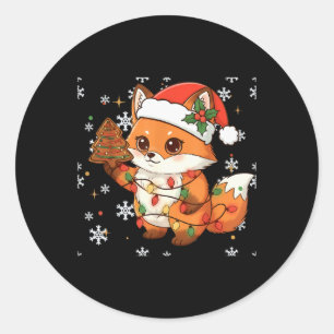 Cute Racoon Lights Tree Cake Funny Xmas Merry Chri Classic Round Sticker