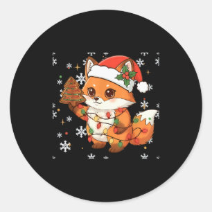 Cute Racoon Lights Tree Cake Funny Xmas Merry Chri Classic Round Sticker
