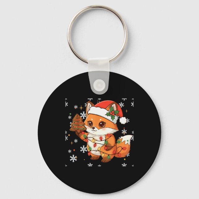 Cute Racoon Lights Tree Cake Funny Xmas Merry Chri Key Ring (Front)